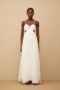 Bérénice White Cut Out Pleated Maxi Dress