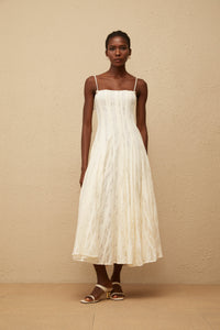 Coralie White Pleated Lace Midi Dress