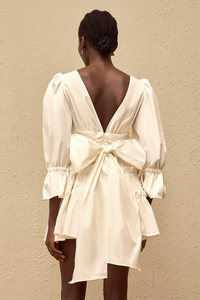 Jutta White Bowknot Shirred Mini Dress