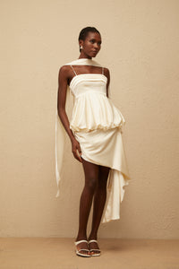 Opale Neutral Asymmetrical Satin Mini Dress