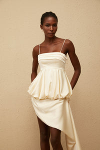 Opale Neutral Asymmetrical Satin Mini Dress