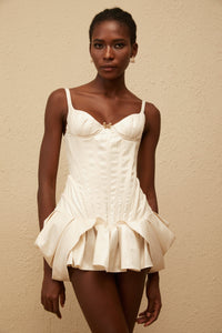 Léana White Ruffled Detail Bustier Mini Dress