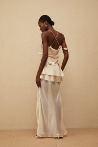 Aikaterini Neutral 3D Petal Satin Matching Set