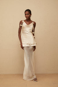 Aikaterini Neutral 3D Petal Satin Matching Set