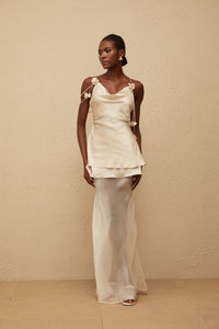 Aikaterini Neutral 3D Petal Satin Matching Set
