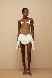 Yasmine Brown Bustier Panel Mini Dress