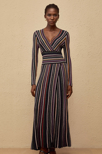 Phoebe Black Vertical Stripe Knit Maxi Dress