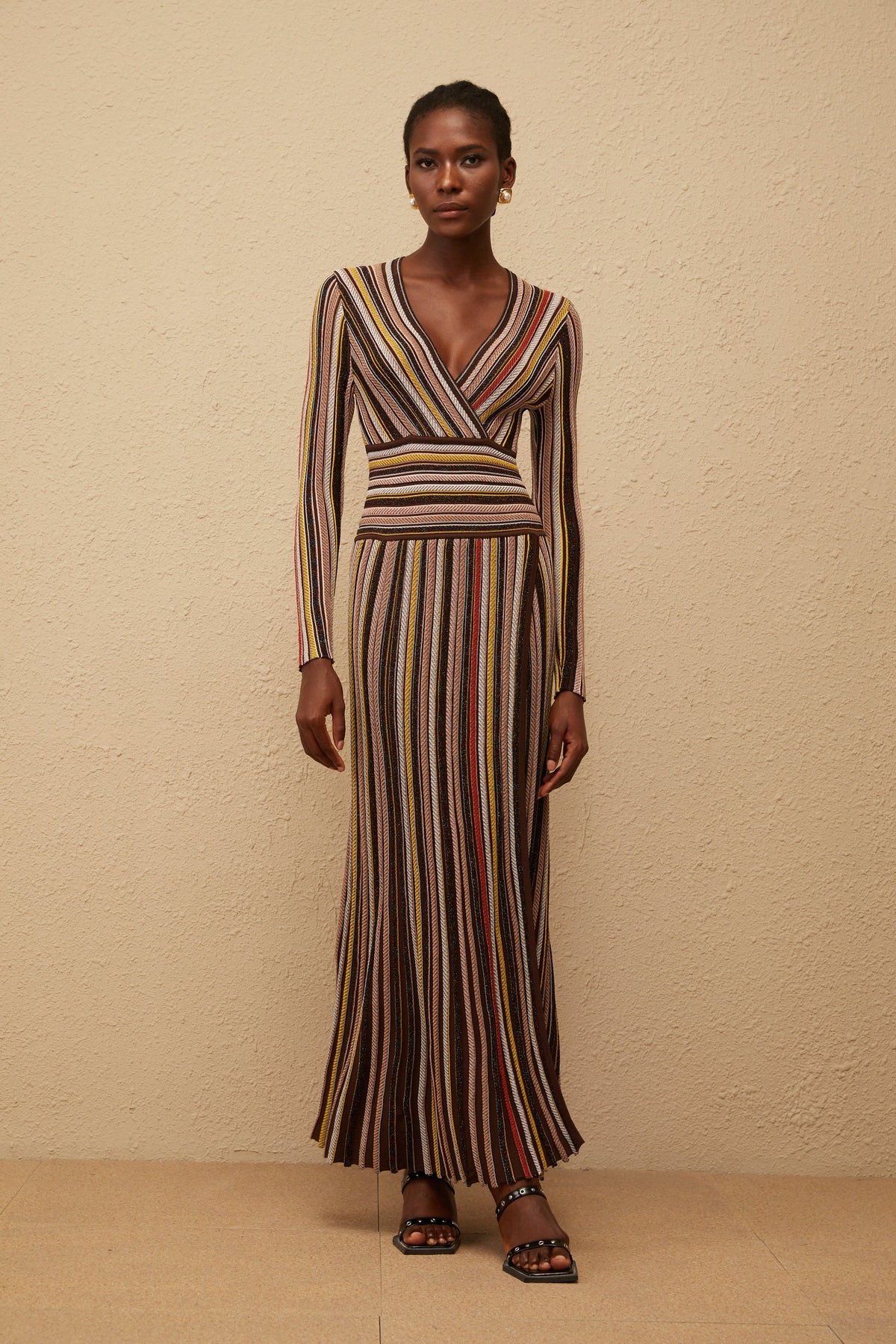 Phoebe Brown Vertical Stripe Knit Midi Dress