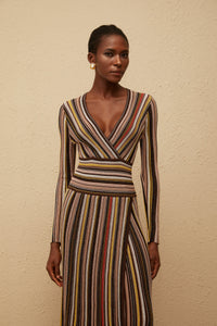 Phoebe Brown Vertical Stripe Knit Midi Dress