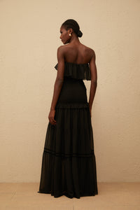 Karoliina Black Off-Shoulder Smocked Panel Maxi Dress