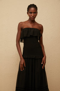 Karoliina Black Off-Shoulder Smocked Panel Maxi Dress