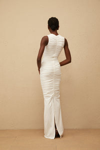 Capucine White Ruched Corset Maxi Dress