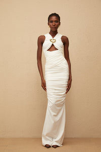 Capucine White Ruched Corset Maxi Dress