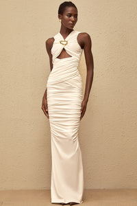 Capucine White Ruched Corset Maxi Dress