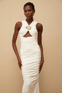 Capucine White Ruched Corset Maxi Dress