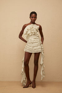 Anneli Neutral Off-Shoulder Ruffled Mini Dress
