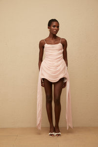 Vénus Pink Ribbon Design Ruched Mini Dress