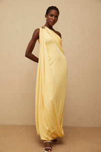 Garance Yellow Draped Asymmetrical Maxi Dress