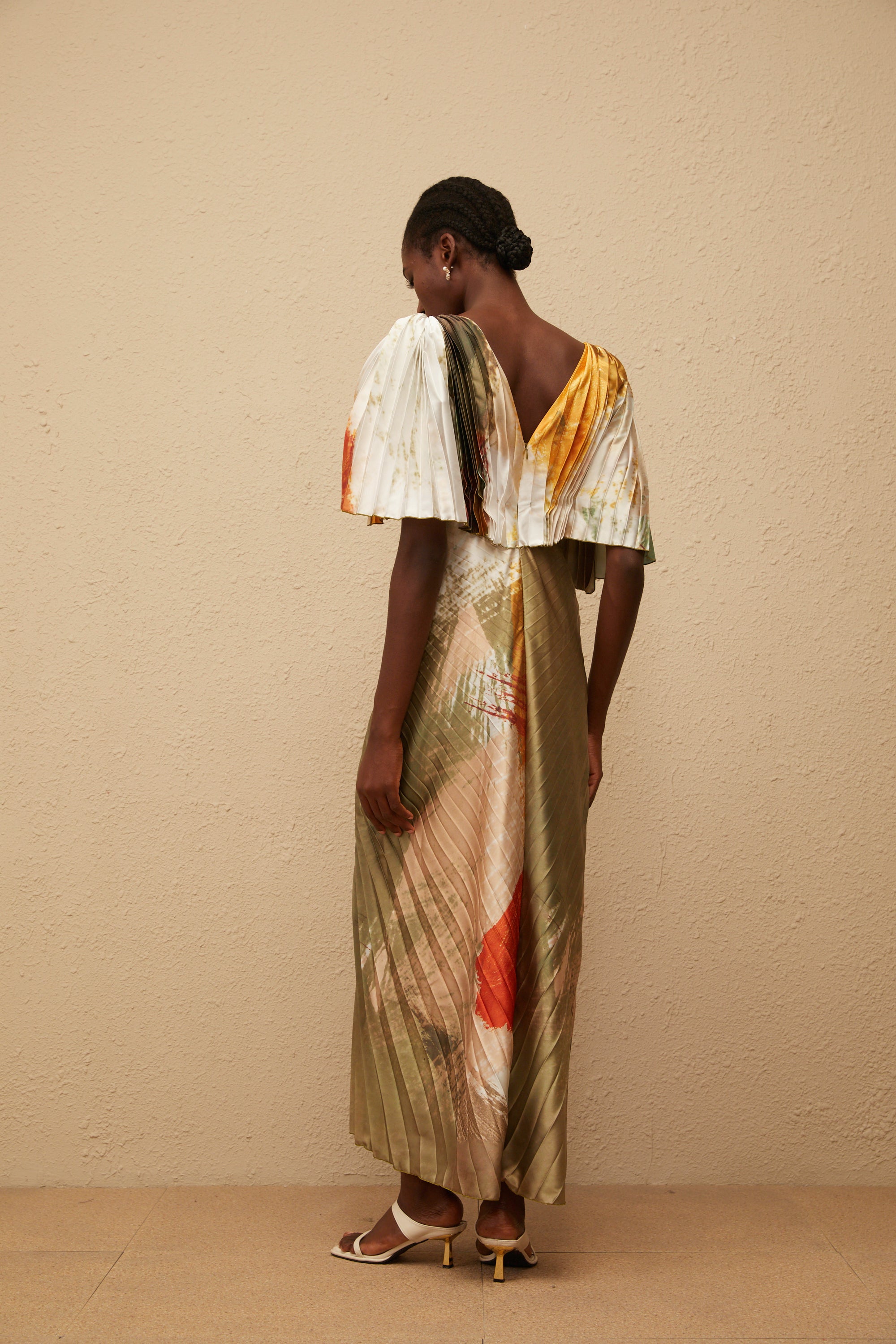 Giulia Green Smudged Graffiti Satin Maxi Dress