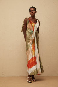 Giulia Green Smudged Graffiti Satin Maxi Dress