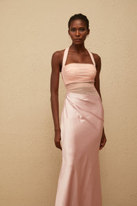 Taina Pink Mesh Panel Ruched Maxi Dress