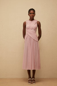 Sérénité Lilac Cross-Over Mesh Midi Dress