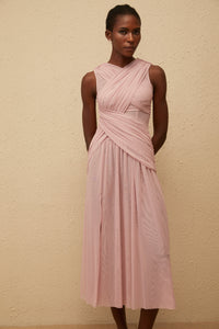 Sérénité Lilac Cross-Over Mesh Midi Dress