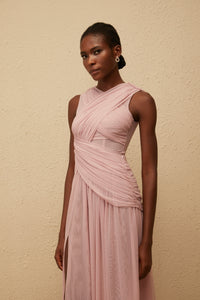 Sérénité Lilac Cross-Over Mesh Midi Dress