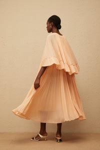 Urbaine Pink Cape Design Pleated Chiffon Midi Dress