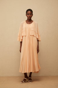 Urbaine Pink Cape Design Pleated Chiffon Midi Dress