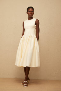 Velours Neutral Voluminous Midi Dress