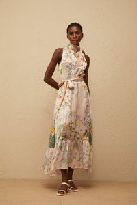 Madeleine Neutral Floral Print Satin Maxi Dress