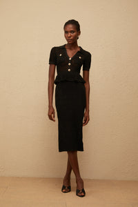Theodora Black Crochet Knit Midi Dress