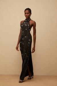 Perle Black Embellished Skinny Cut Maxi Dress
