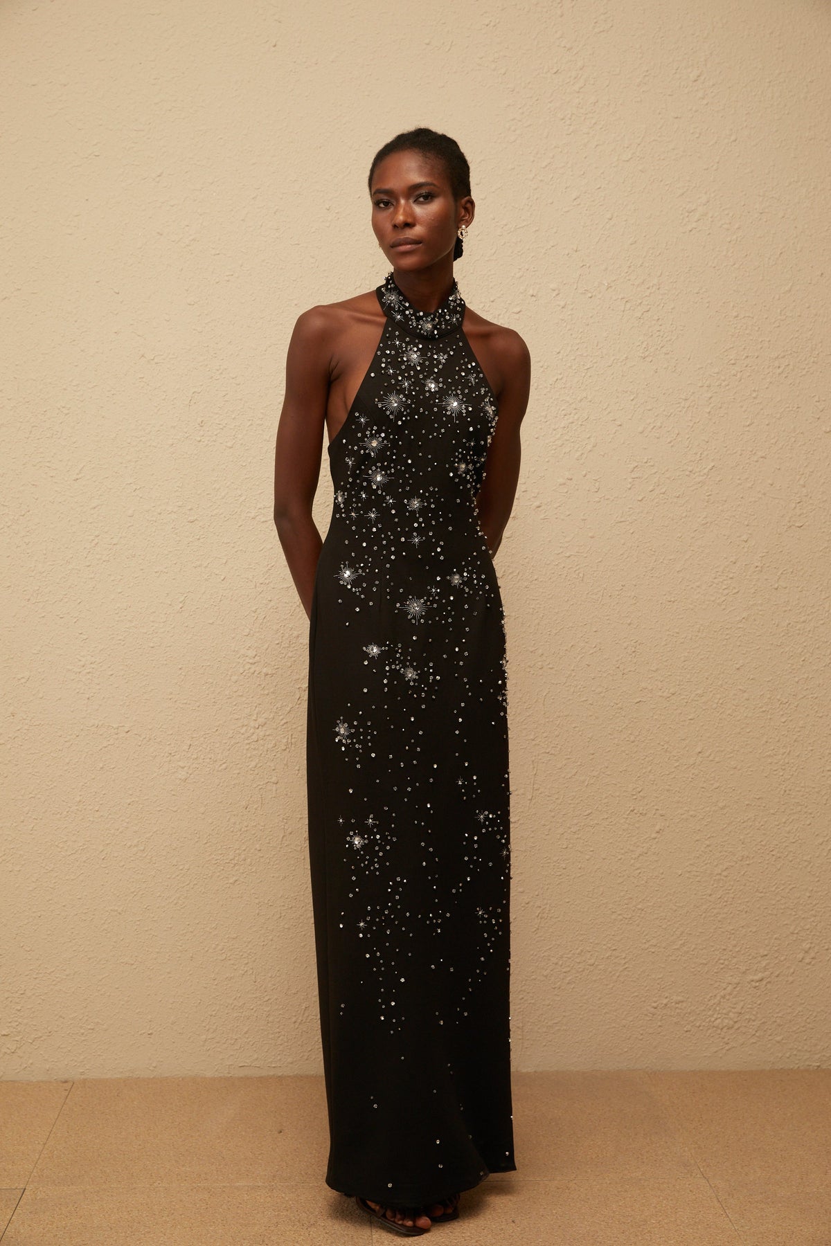 Perle Black Embellished Skinny Cut Maxi Dress