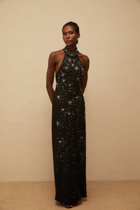 Perle Black Embellished Skinny Cut Maxi Dress