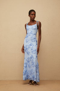 Énigme Blue Jacquard Floral Maxi Dress