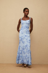Énigme Blue Jacquard Floral Maxi Dress