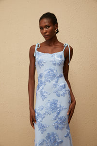 Énigme Blue Jacquard Floral Maxi Dress