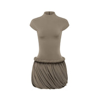 Fleur Grey Ruched Bubble Hem Mini Dress