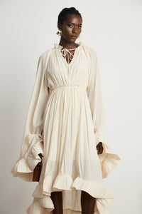 Charlene cape-design midi dress