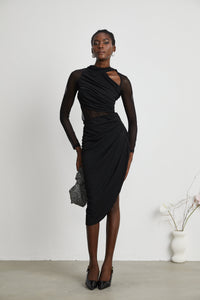Clarisse semi-sheer ruched midi dress