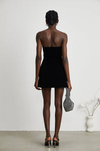 Mealla black crystal-button flared mini dress