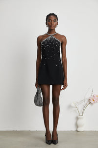 Xanthea black embellished mini dress