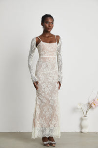 Valérie white floral lace mesh maxi dress