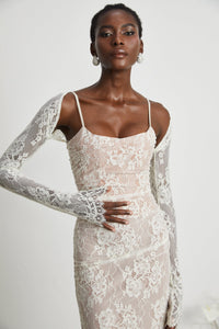Valérie white floral lace mesh maxi dress