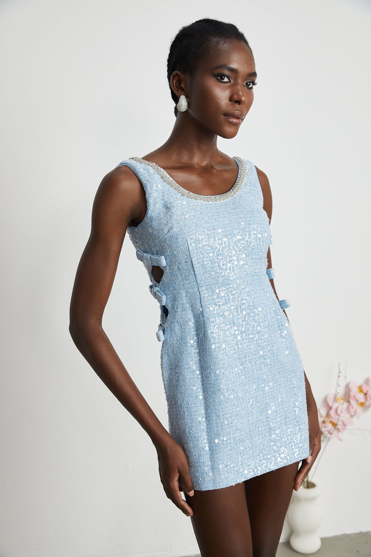 Manon blue tweed sequined mini dress