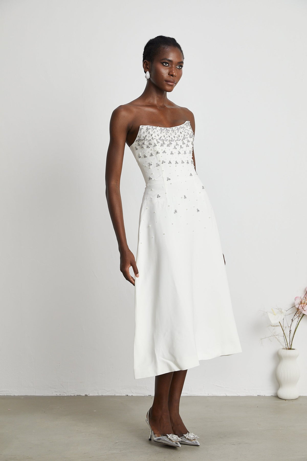 Melisande white embellished midi dress
