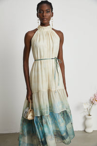 Delphine layered pattern-print midi dress