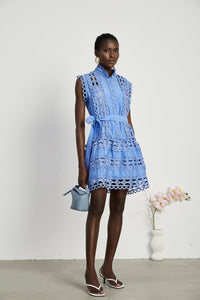 Mireille Blue Cut-out Belted Mini Dress